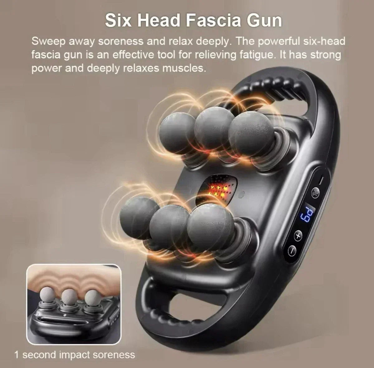 6-Head Fascia Muscle Massager Gun –  مسدس تدليك العضلات والأنسجة الضامة بستة رؤوس –